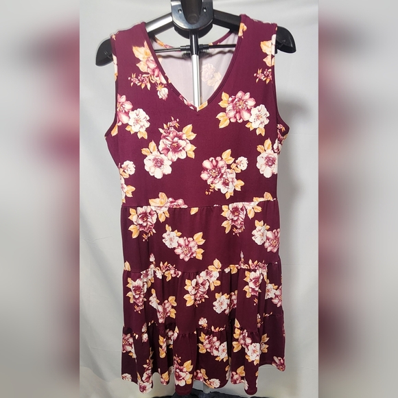 Almost Famous Dresses & Skirts - Absolutely Famous Burgundy and Yellow Sleeveless Midi Dress-Size XL